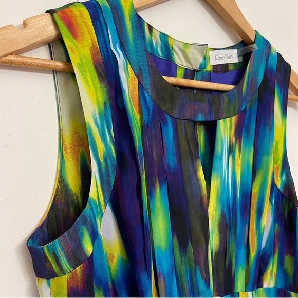 CALVIN Klein dress woven Aline multicolored chiffon fit&flair sleeveles summer 4 - Picture 9 of 16